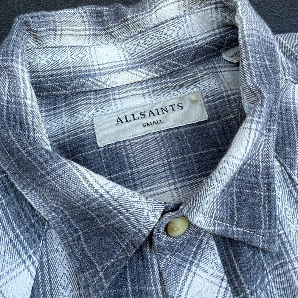 All Saints Men's Black and White Checkered Shirt
